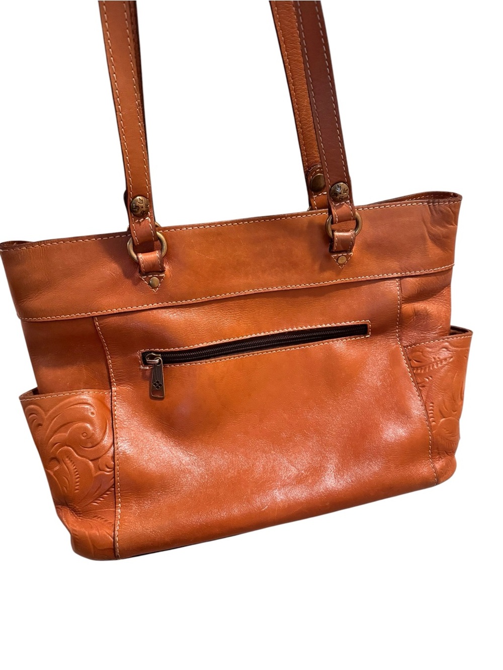 Patricia Nash Bolsena Tote Heritage Caramel Brown Leather Shoulder Bag Purse - Picture 3 of 15